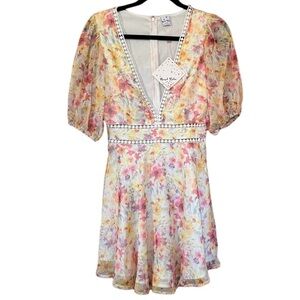 NWT! Angel Biba Fit & Flare Floral Dress‎ Eyelet Lace Trim | Women’s Size Small